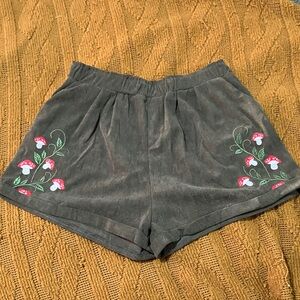 Embroidered Green Corduroy Women's Shorts